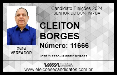 Candidato CLEITON BORGES 2024 - SENHOR DO BONFIM - Eleições