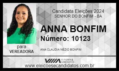 Candidato ANNA BONFIM 2024 - SENHOR DO BONFIM - Eleições