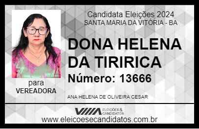 Candidato DONA HELENA DA TIRIRICA 2024 - SANTA MARIA DA VITÓRIA - Eleições