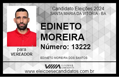 Candidato EDINETO MOREIRA 2024 - SANTA MARIA DA VITÓRIA - Eleições