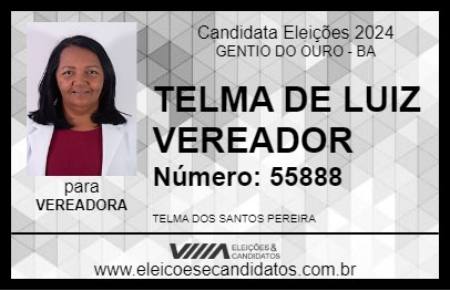 Candidato TELMA DE LUIZ VEREADOR 2024 - GENTIO DO OURO - Eleições