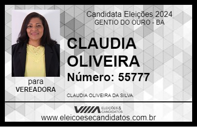 Candidato CLAUDIA OLIVEIRA 2024 - GENTIO DO OURO - Eleições