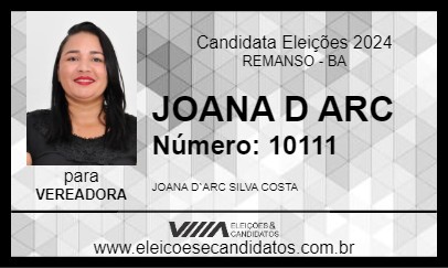 Candidato JOANA D ARC SILVA COSTA 2024 - REMANSO - Eleições