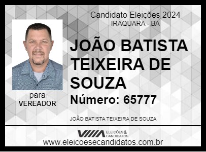 Candidato JOÃO BATISTA TEIXEIRA DE SOUZA 2024 - IRAQUARA - Eleições