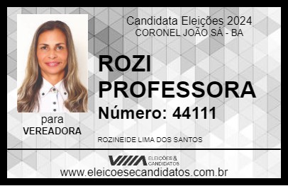 Candidato ROZI PROFESSORA 2024 - CORONEL JOÃO SÁ - Eleições