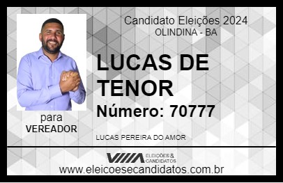 Candidato LUCAS DE TENOR 2024 - OLINDINA - Eleições