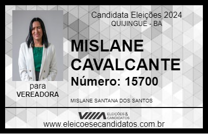 Candidato MISLANE CAVALCANTE 2024 - QUIJINGUE - Eleições