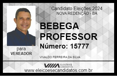 Candidato BEBEGA PROFESSOR 2024 - NOVA REDENÇÃO - Eleições