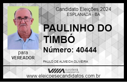 Candidato PAULINHO DO TIMBÓ 2024 - ESPLANADA - Eleições