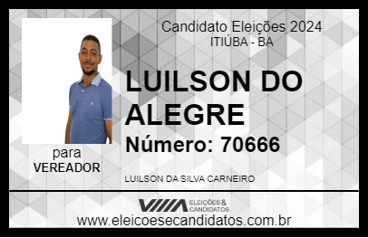 Candidato LUILSON DO ALEGRE 2024 - ITIÚBA - Eleições