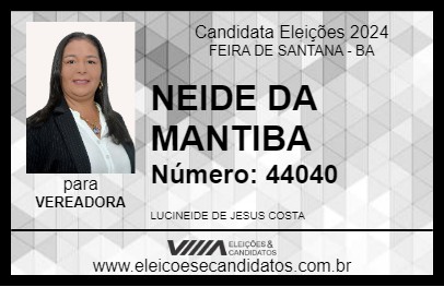 Candidato NEIDE DA MANTIBA 2024 - FEIRA DE SANTANA - Eleições