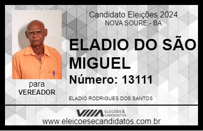 Candidato ELADIO DO SÃO MIGUEL 2024 - NOVA SOURE - Eleições