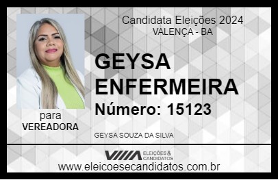 Candidato GEYSA ENFERMEIRA 2024 - VALENÇA - Eleições