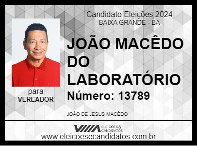 Candidato JOÃO MACÊDO DO LABORATÓRIO 2024 - BAIXA GRANDE - Eleições