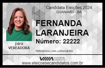 Candidato FERNANDA LARANJEIRA 2024 - GUANAMBI - Eleições