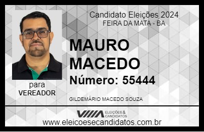 Candidato MAURO  MACEDO 2024 - FEIRA DA MATA - Eleições