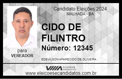 Candidato CIDO DE FILINTRO 2024 - MALHADA - Eleições