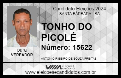 Candidato TONHO DO PICOLÉ 2024 - SANTA BÁRBARA - Eleições