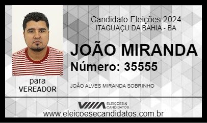 Candidato JOÃO MIRANDA 2024 - ITAGUAÇU DA BAHIA - Eleições