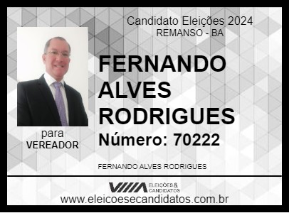 Candidato FERNANDO ALVES RODRIGUES 2024 - REMANSO - Eleições