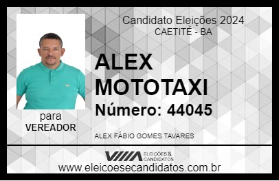 Candidato ALEX MOTOTAXI 2024 - CAETITÉ - Eleições