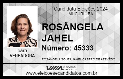 Candidato ROSÂNGELA JAHEL 2024 - MUCURI - Eleições