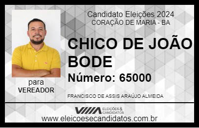 Candidato CHICO DE JOÃO BODE 2024 - CORAÇÃO DE MARIA - Eleições