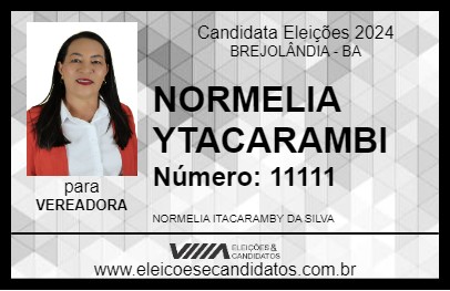 Candidato NORMELIA YTACARAMBI 2024 - BREJOLÂNDIA - Eleições