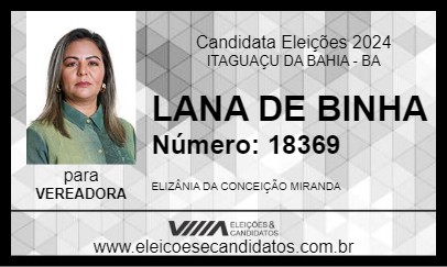 Candidato LANA DE BINHA 2024 - ITAGUAÇU DA BAHIA - Eleições