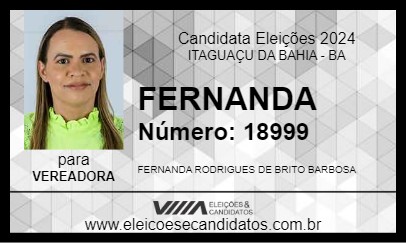 Candidato FERNANDA 2024 - ITAGUAÇU DA BAHIA - Eleições