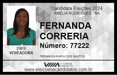 Candidato FERNANDA CORRERIA 2024 - AMÉLIA RODRIGUES - Eleições