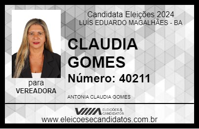 Candidato CLAUDIA GOMES 2024 - LUÍS EDUARDO MAGALHÃES - Eleições