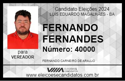 Candidato FERNANDO FERNANDES 2024 - LUÍS EDUARDO MAGALHÃES - Eleições