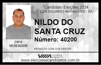 Candidato NILDO DO SANTA CRUZ 2024 - LUÍS EDUARDO MAGALHÃES - Eleições