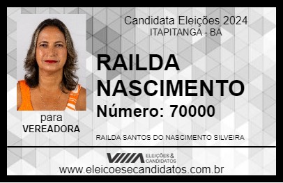 Candidato RAILDA NASCIMENTO 2024 - ITAPITANGA - Eleições