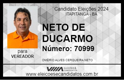 Candidato NETO DE DUCARMO 2024 - ITAPITANGA - Eleições