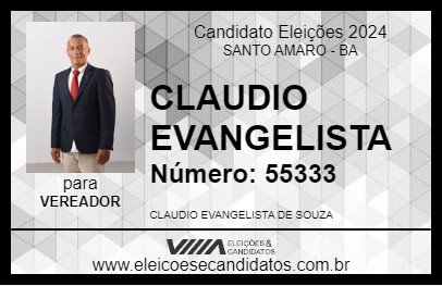 Candidato CLAUDIO EVANGELISTA 2024 - SANTO AMARO - Eleições