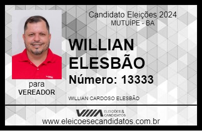 Candidato WILLIAN ELESBÃO 2024 - MUTUÍPE - Eleições