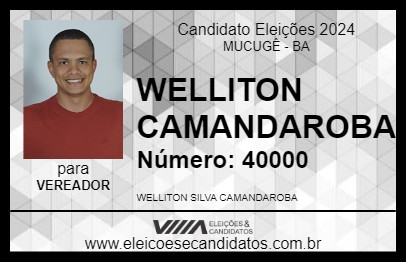 Candidato WELLITON CAMANDAROBA 2024 - MUCUGÊ - Eleições