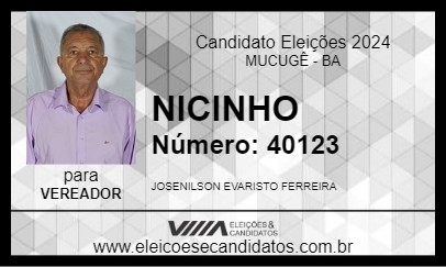 Candidato NICINHO 2024 - MUCUGÊ - Eleições