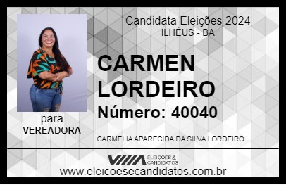 Candidato CARMEN LORDEIRO 2024 - ILHÉUS - Eleições