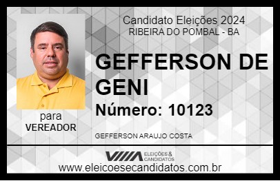 Candidato GEFFERSON DE GENI 2024 - RIBEIRA DO POMBAL - Eleições