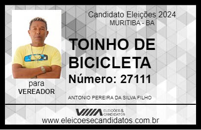 Candidato TOINHO DE BICICLETA 2024 - MURITIBA - Eleições