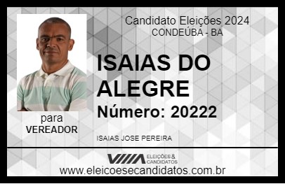 Candidato ISAIAS DO ALEGRE 2024 - CONDEÚBA - Eleições