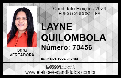 Candidato LAYNE QUILOMBOLA 2024 - ÉRICO CARDOSO - Eleições