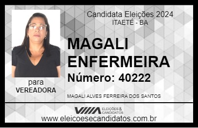 Candidato MAGALI ENFERMEIRA 2024 - ITAETÉ - Eleições