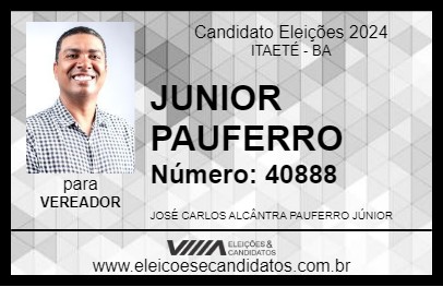 Candidato JUNIOR PAUFERRO 2024 - ITAETÉ - Eleições