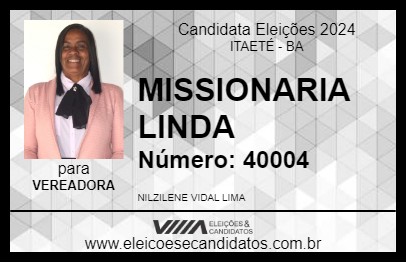 Candidato MISSIONÁRIA LINDA 2024 - ITAETÉ - Eleições