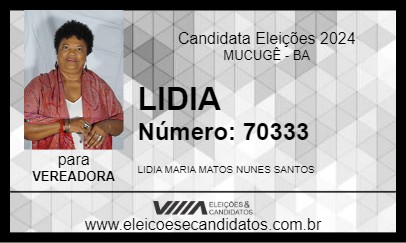 Candidato LIDIA 2024 - MUCUGÊ - Eleições