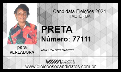 Candidato PRETA 2024 - ITAETÉ - Eleições